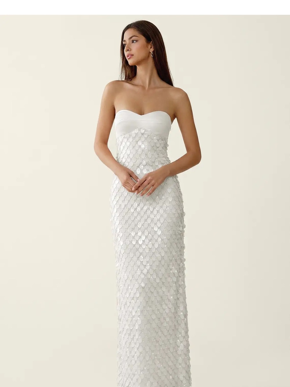 Azazie White Strapless Sequin Column Gown
